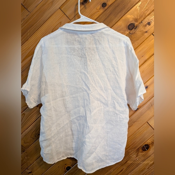 Garnet Hill White Linen Button Down Shirt Size 12 - Picture 4 of 5
